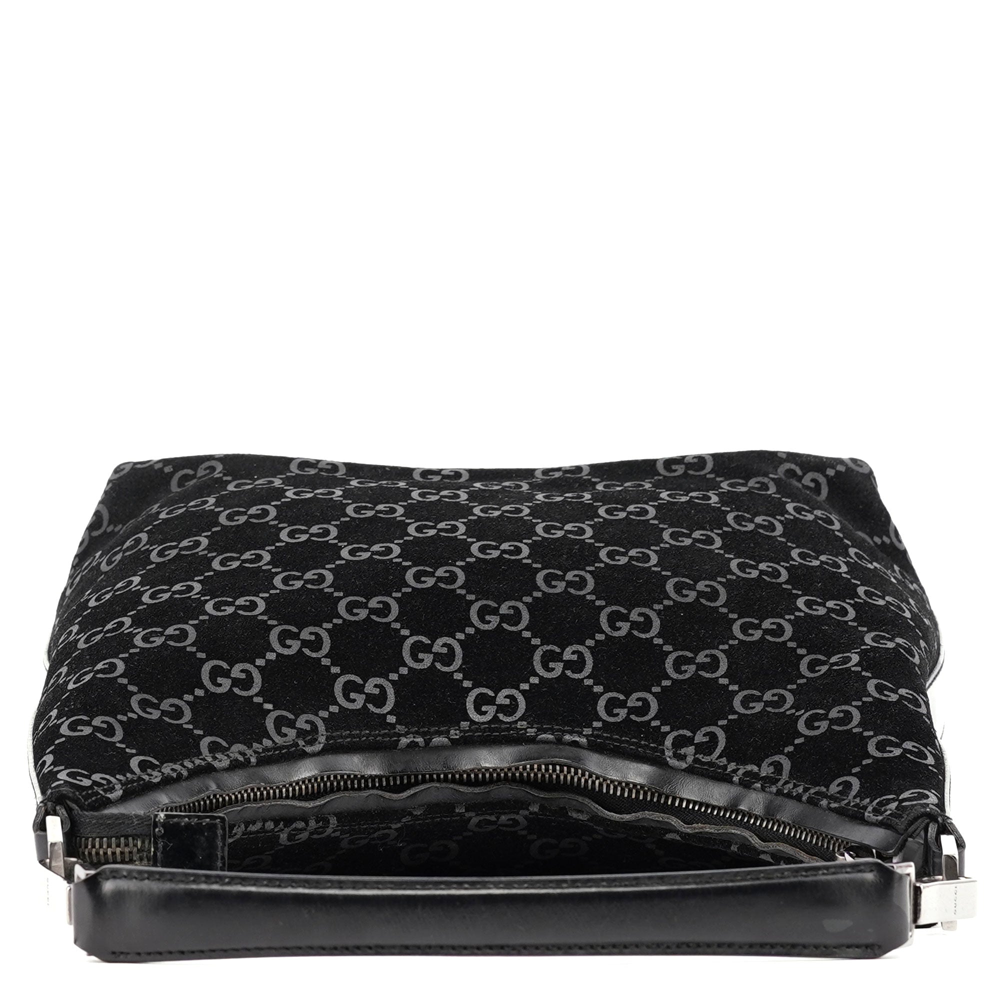 Gucci 1997 Black GG Suede Shoulder Bag