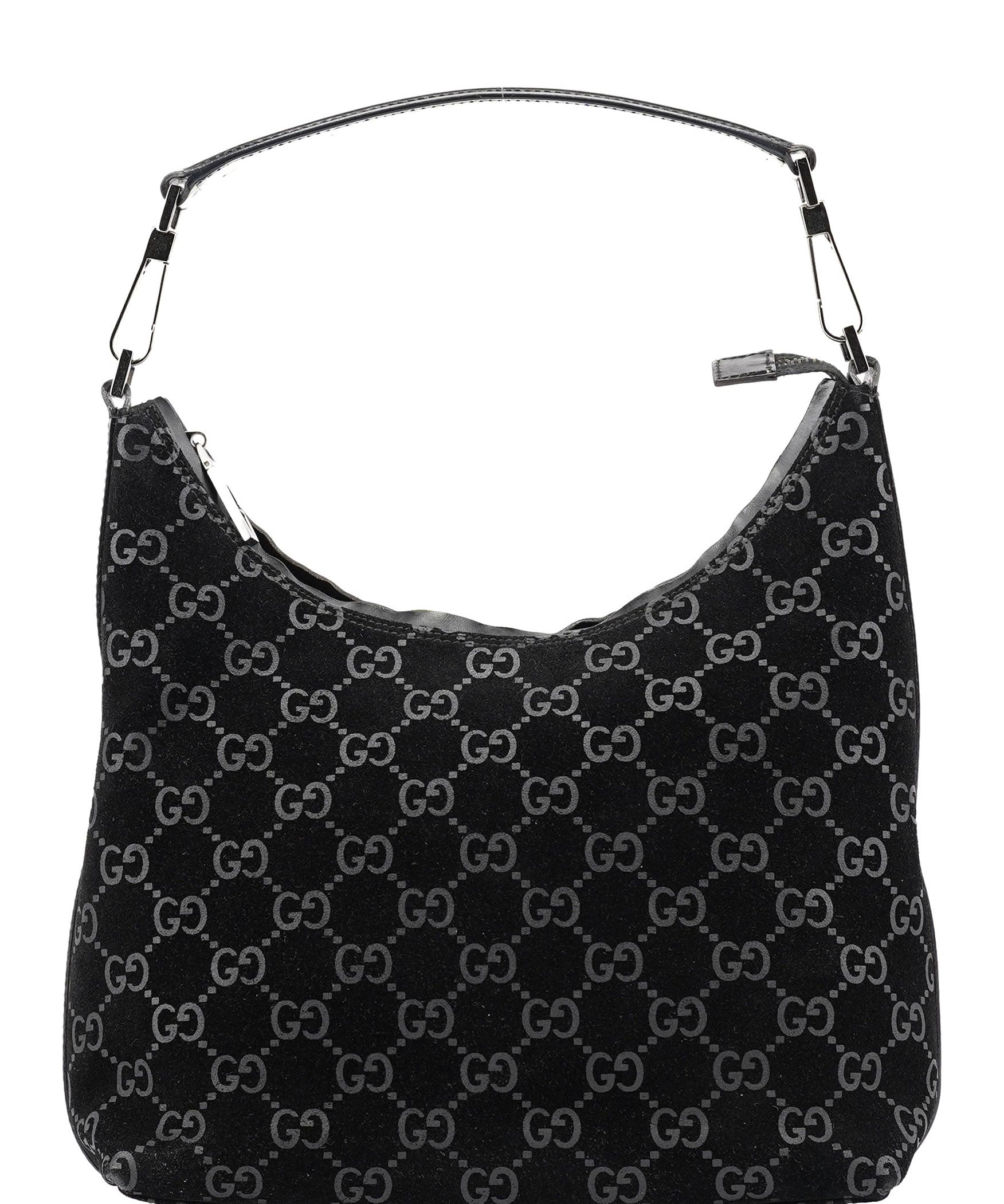 Gucci 1997 Black GG Suede Shoulder Bag