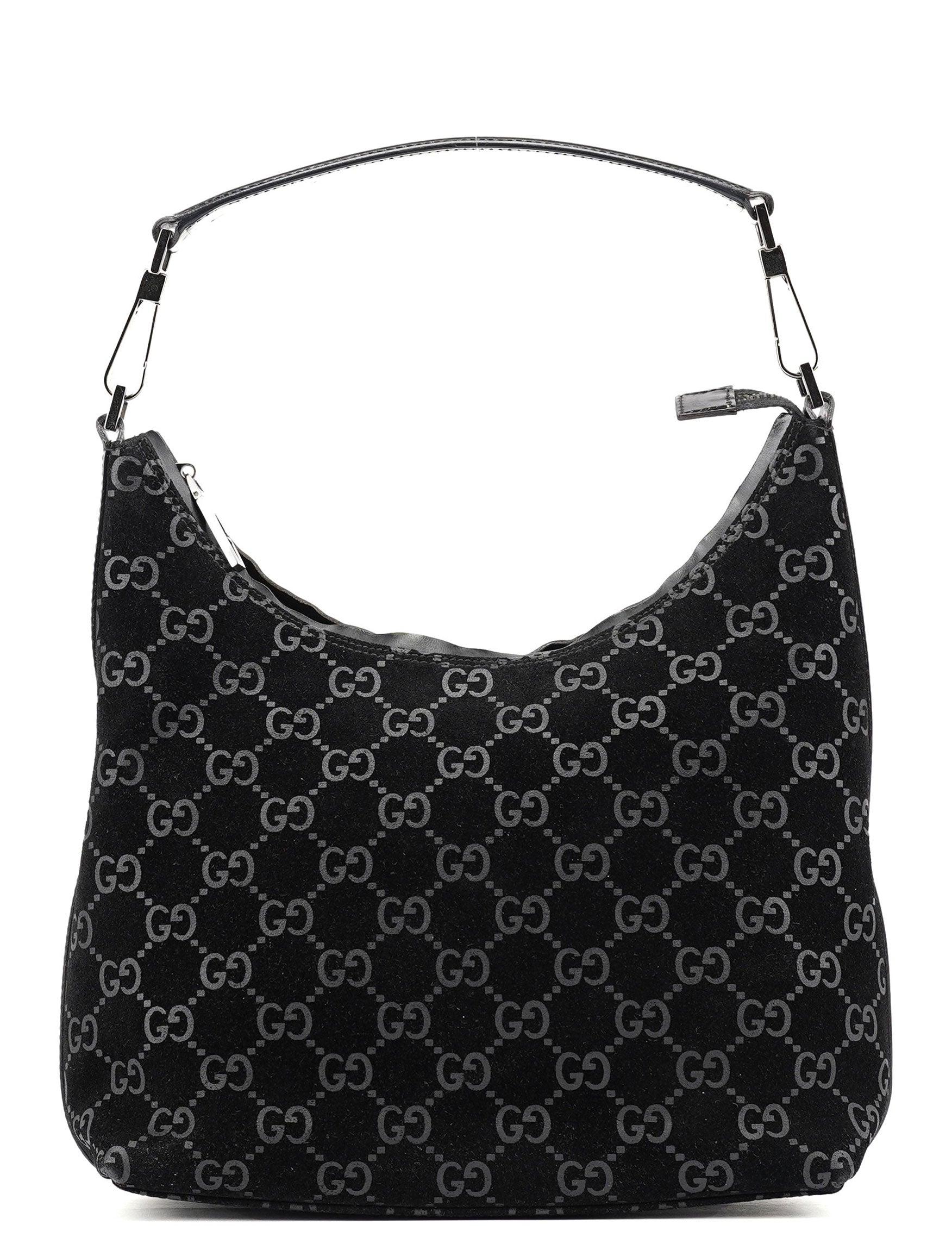 Gucci 1997 Black GG Suede Shoulder Bag