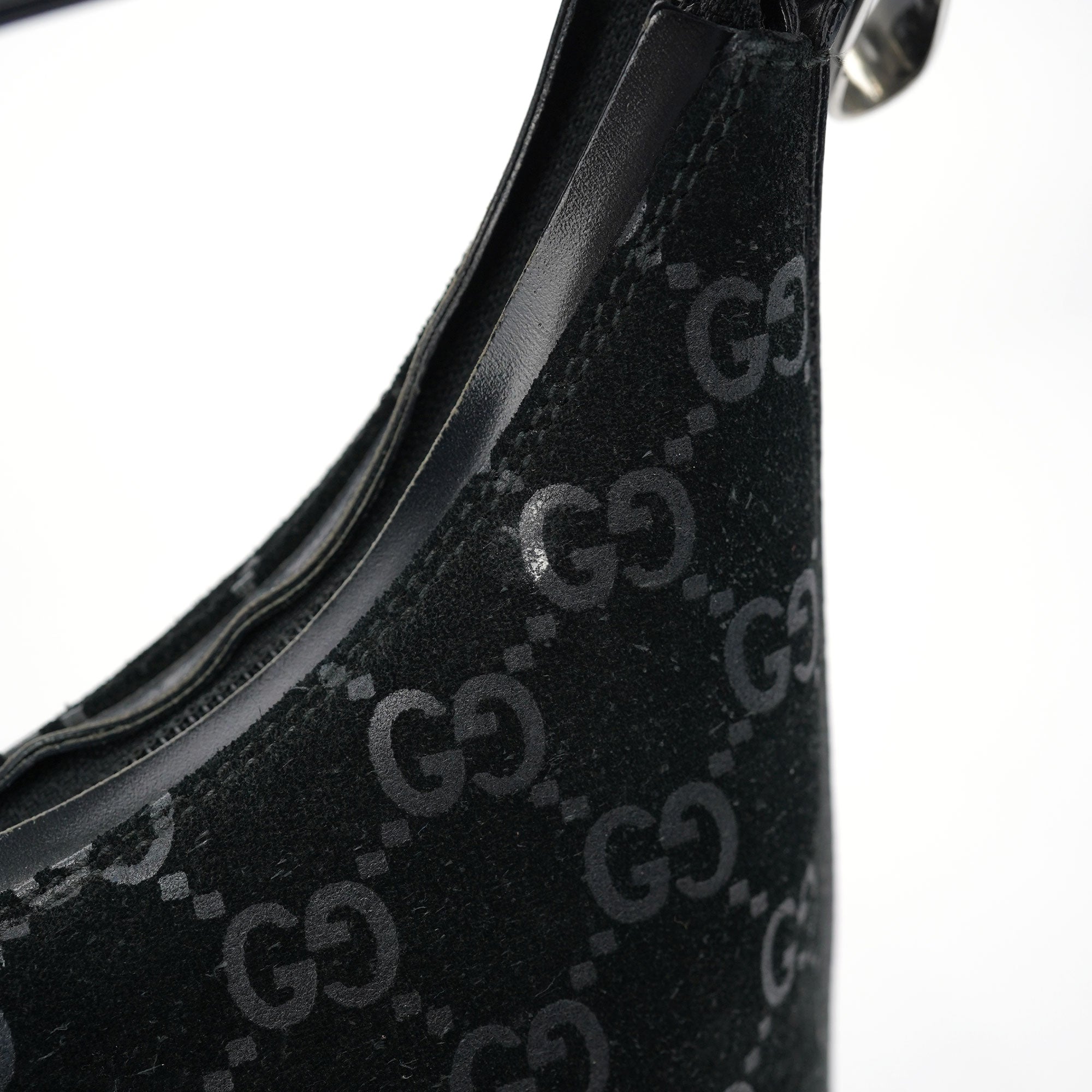 Gucci 1997 Black GG Suede Shoulder Bag