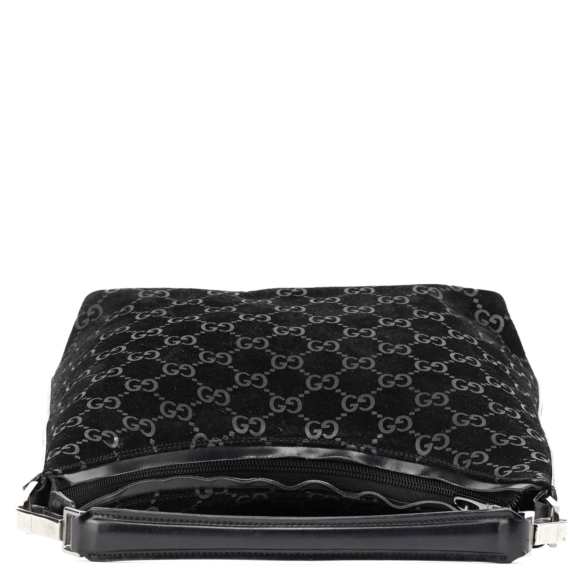 Gucci 1997 Black GG Suede Shoulder Bag