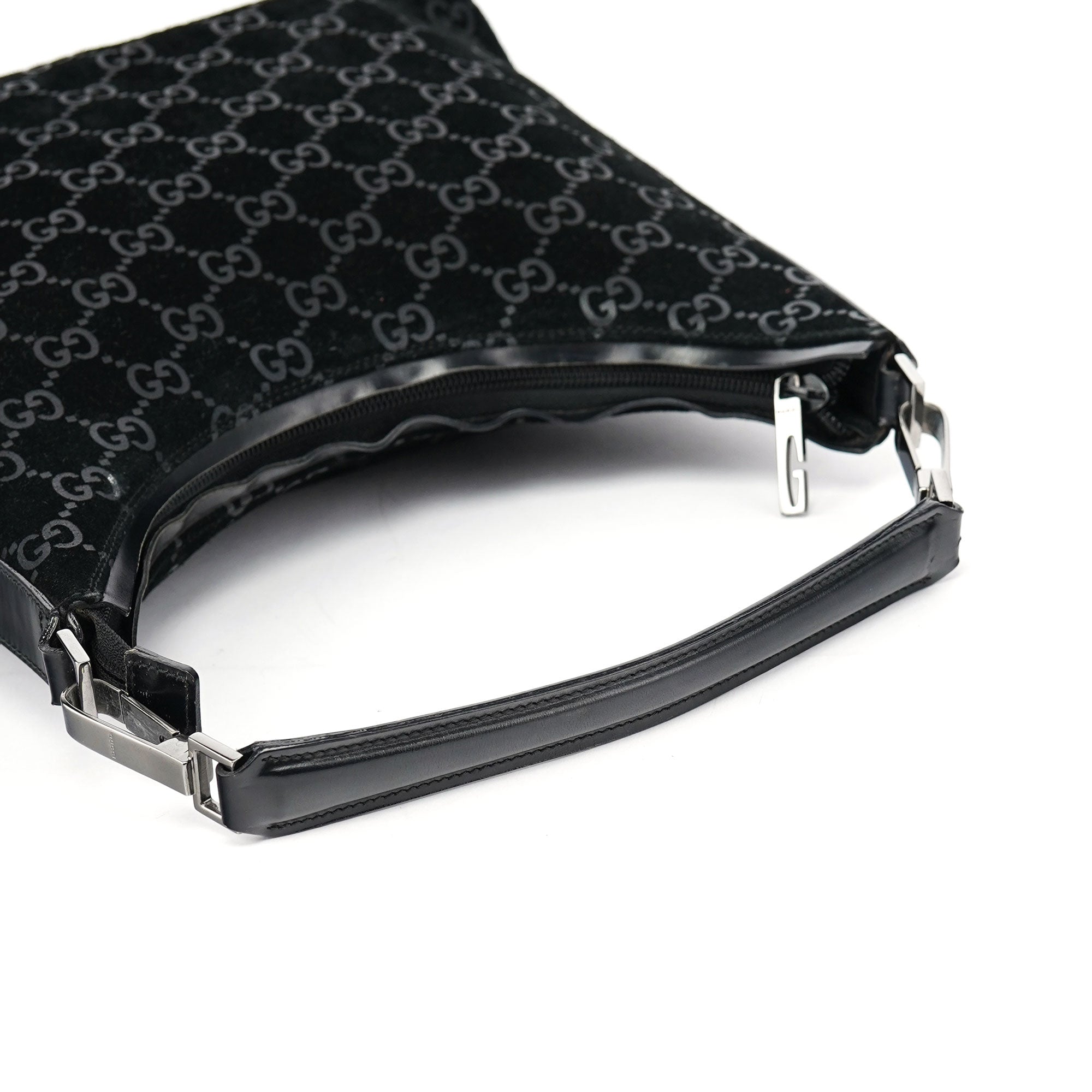 Gucci 1997 Black GG Suede Shoulder Bag