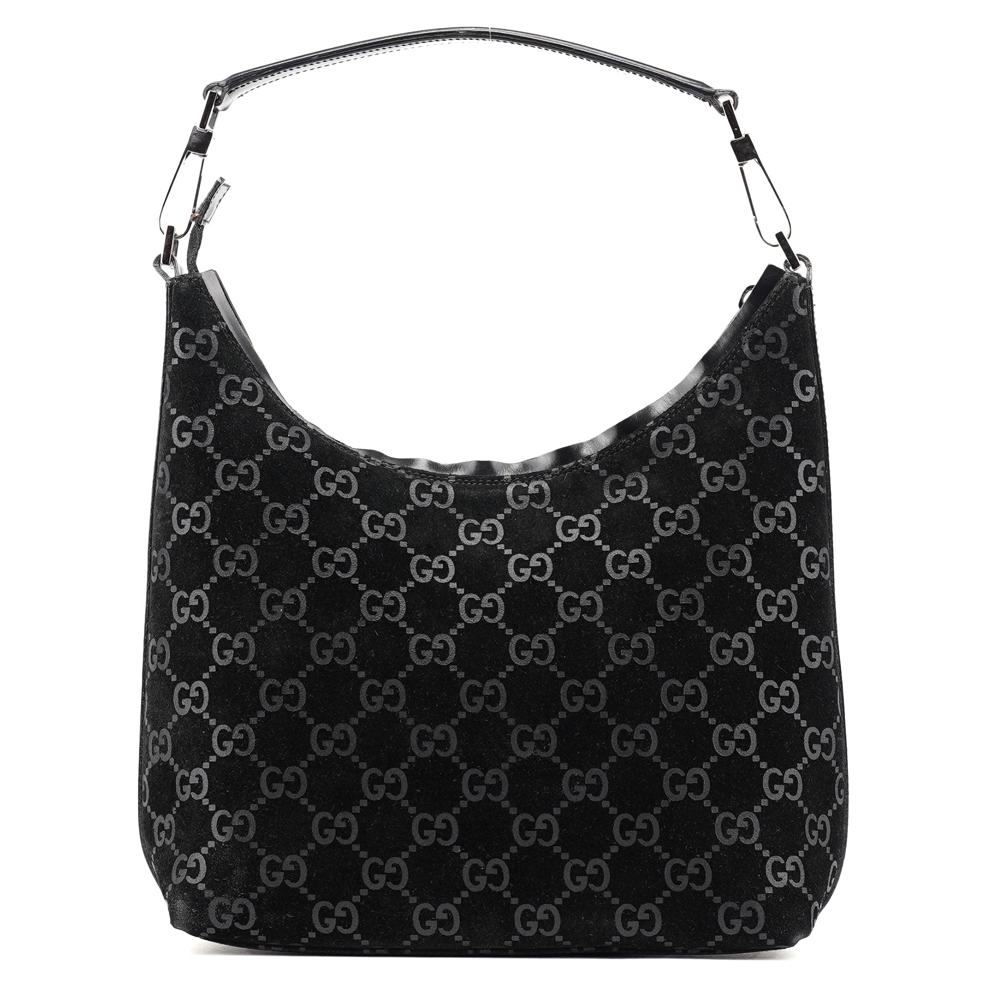 Gucci 1997 Black GG Suede Shoulder Bag