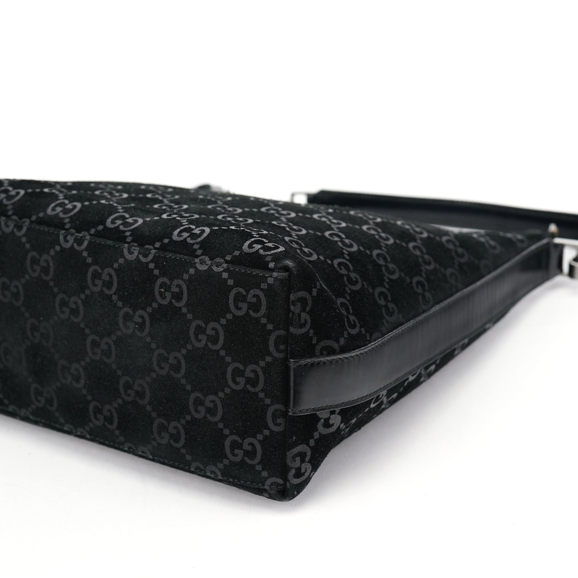 Gucci 1997 Black GG Suede Shoulder Bag