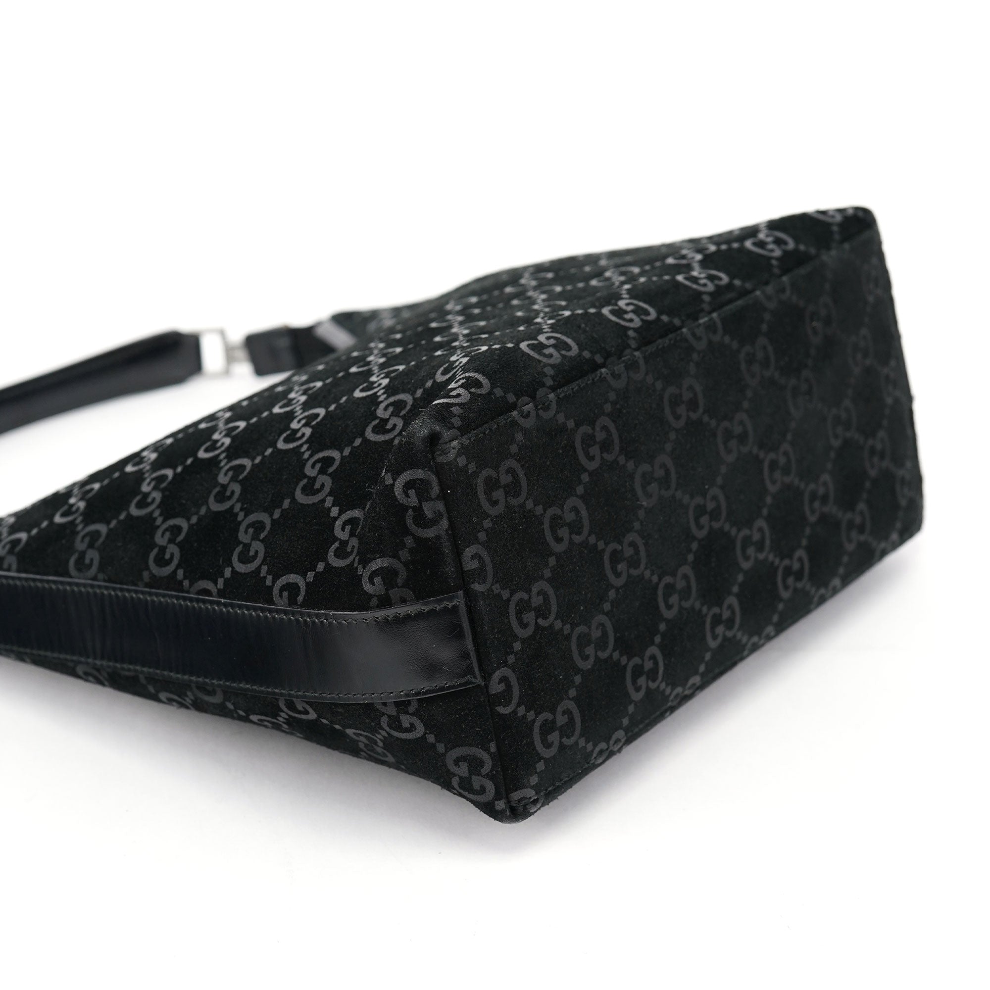 Gucci 1997 Black GG Suede Shoulder Bag