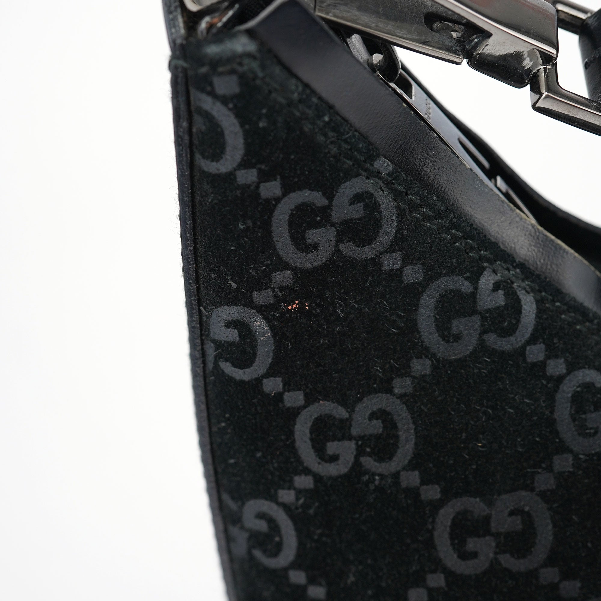 Gucci 1997 Black GG Suede Shoulder Bag