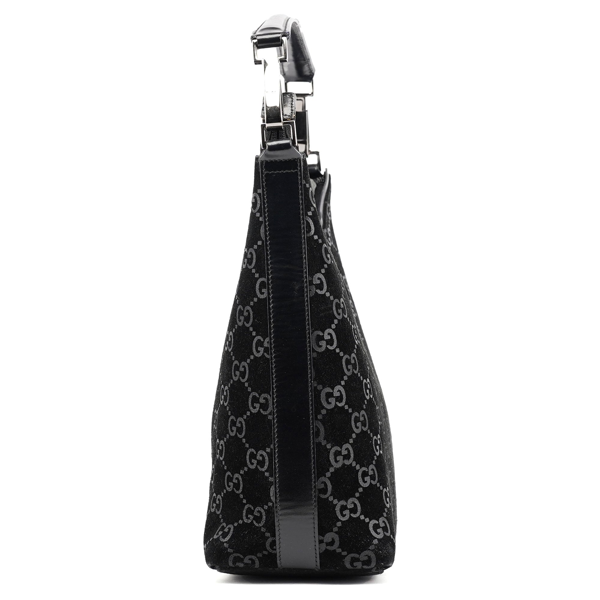 Gucci 1997 Black GG Suede Shoulder Bag