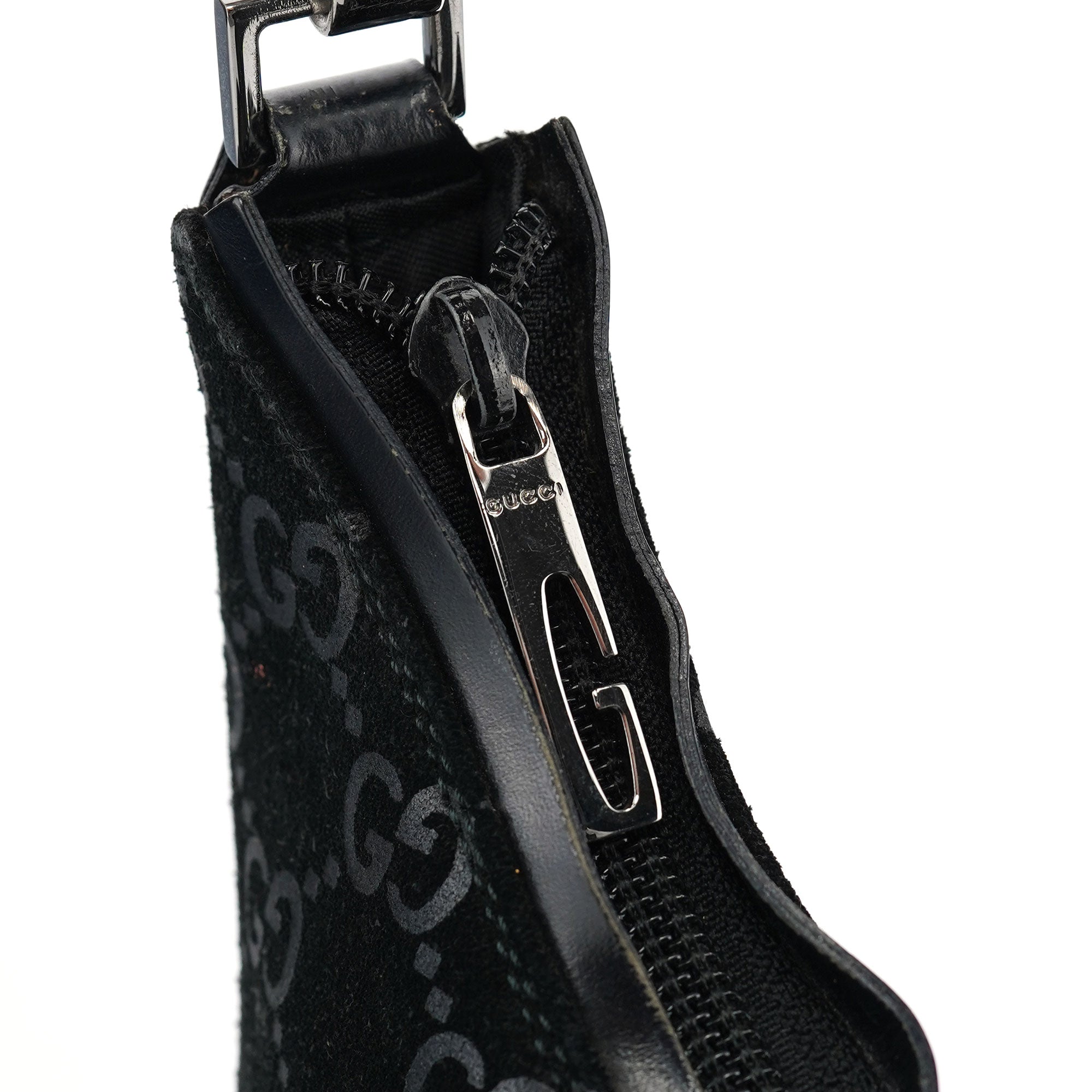 Gucci 1997 Black GG Suede Shoulder Bag