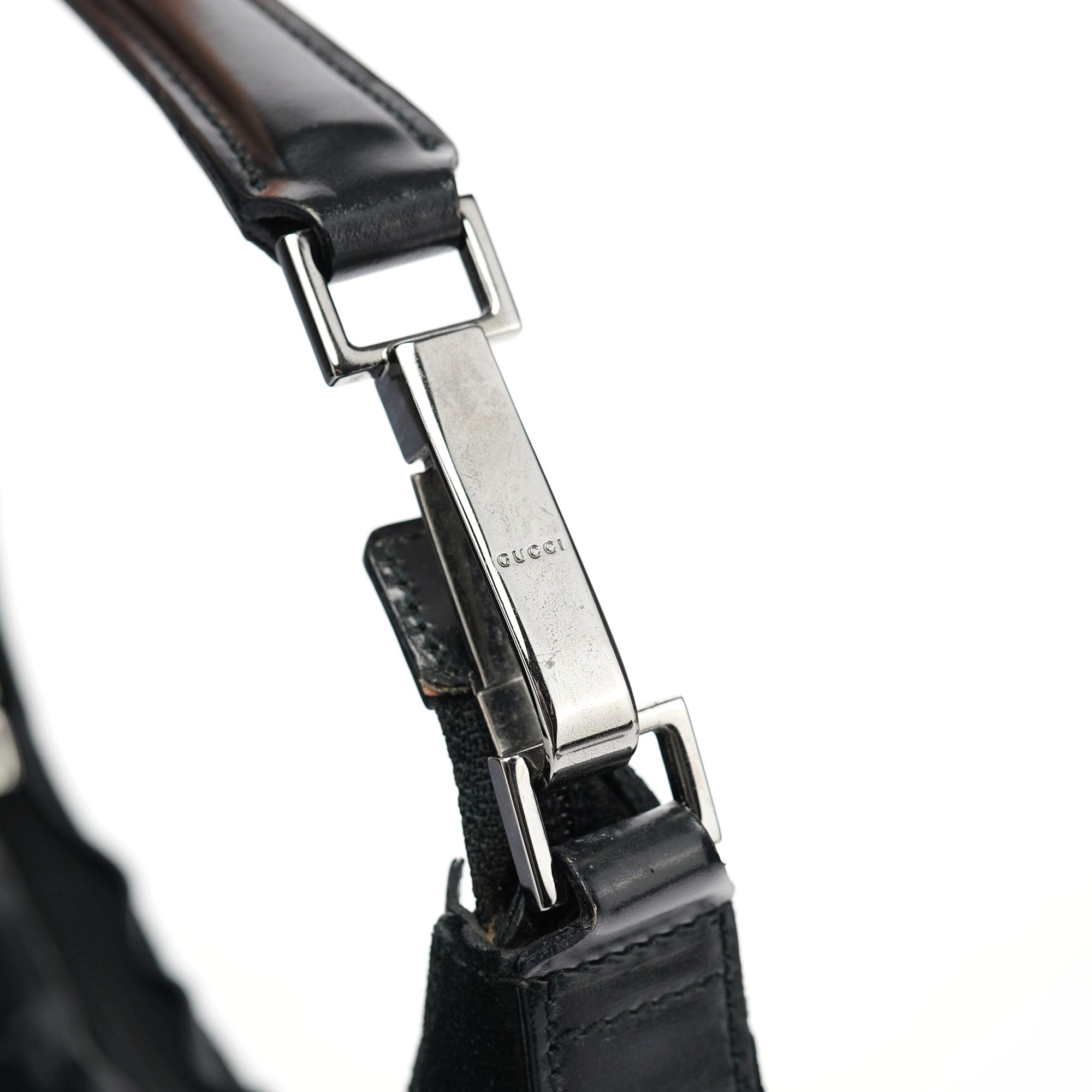 Gucci 1997 Black GG Suede Shoulder Bag