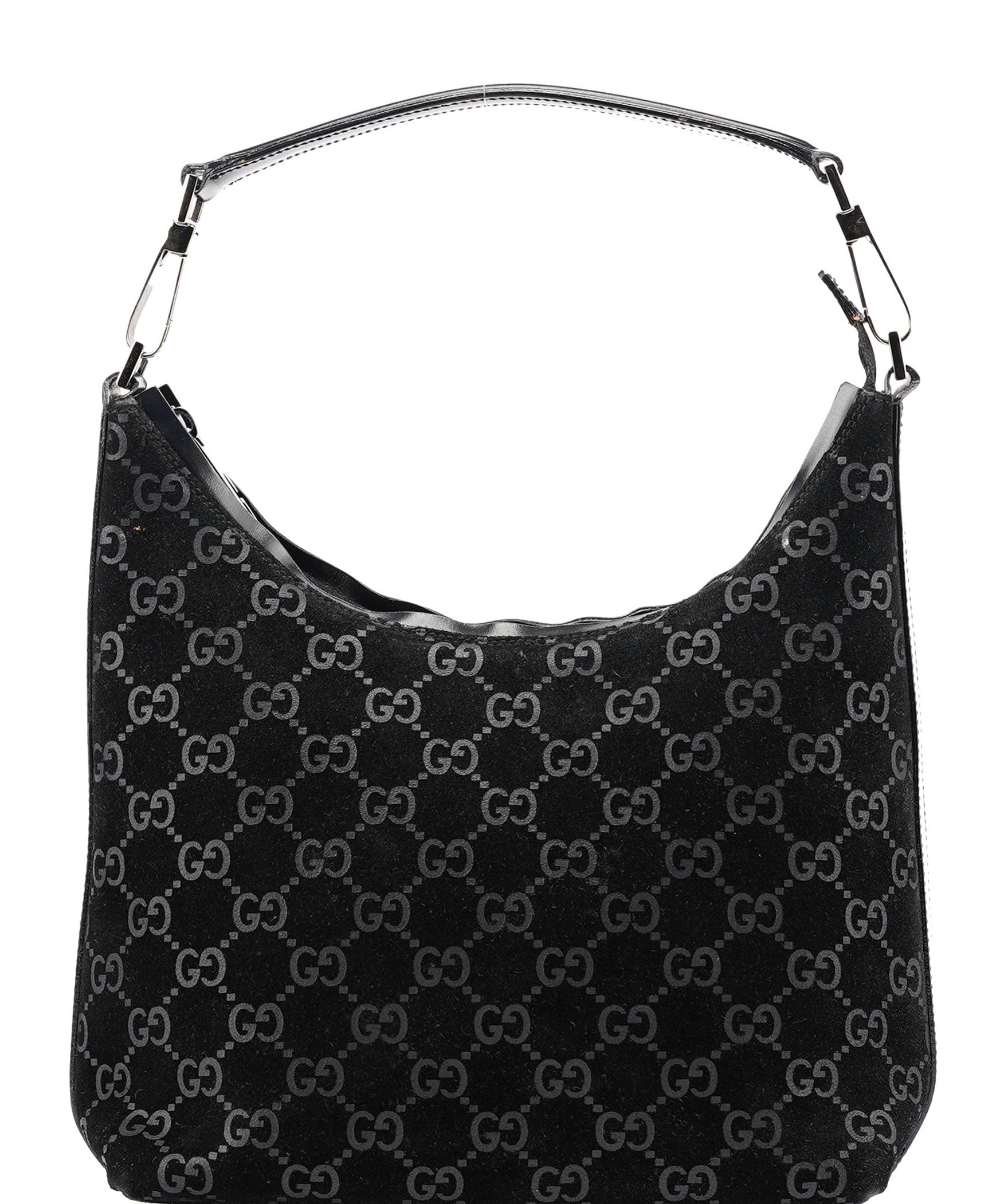 Gucci 1997 Black GG Suede Shoulder Bag