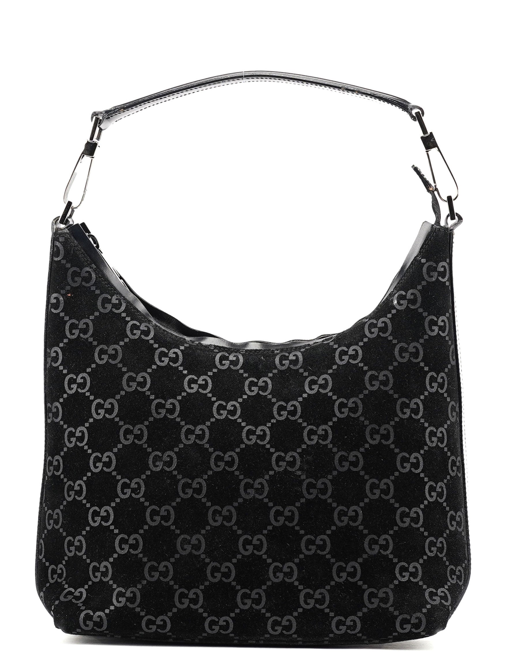 Gucci 1997 Black GG Suede Shoulder Bag