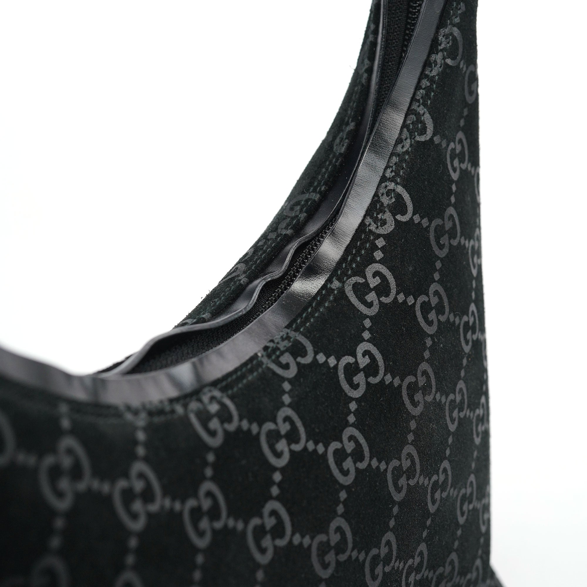 Gucci 1997 Black GG Suede Shoulder Bag