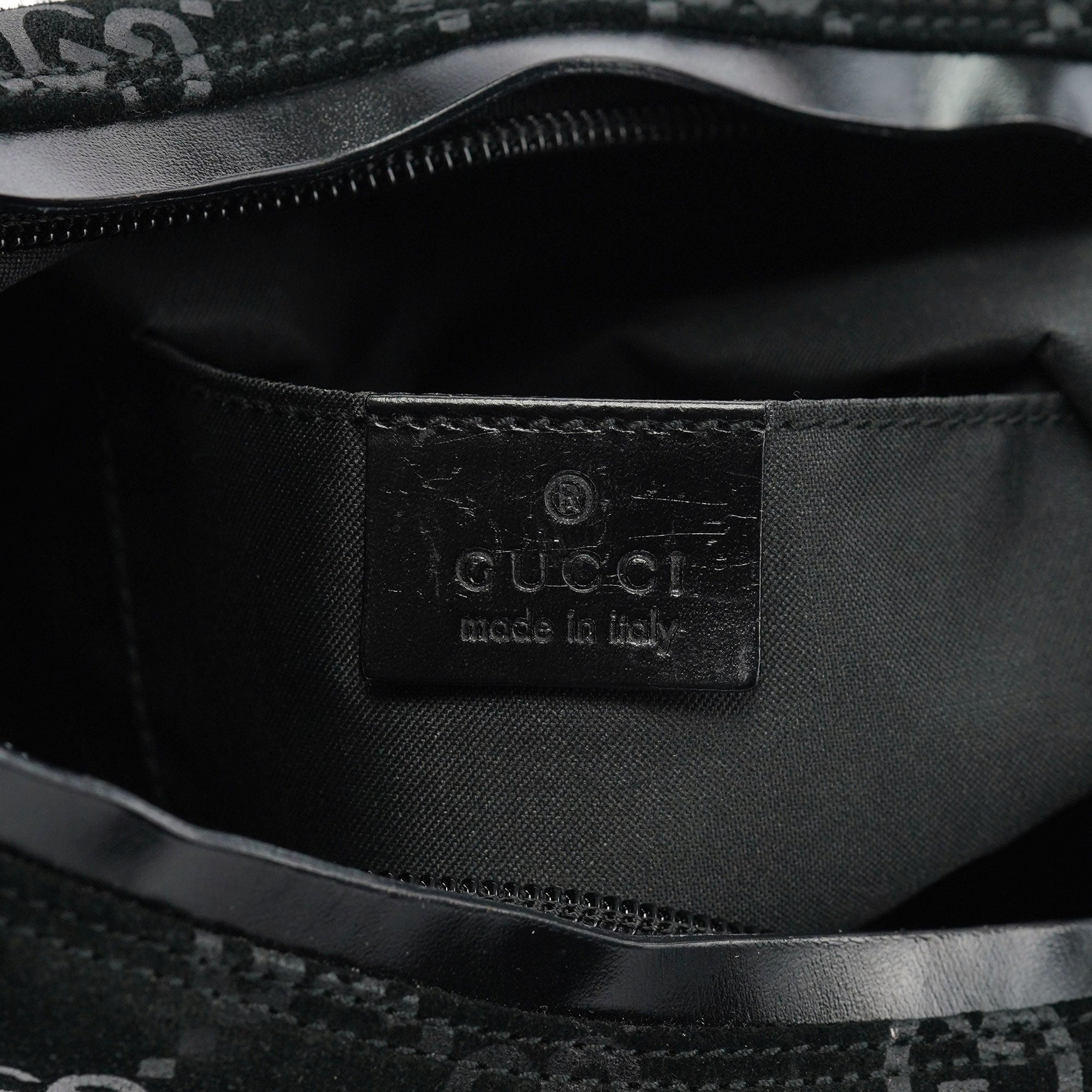 Gucci 1997 Black GG Suede Shoulder Bag