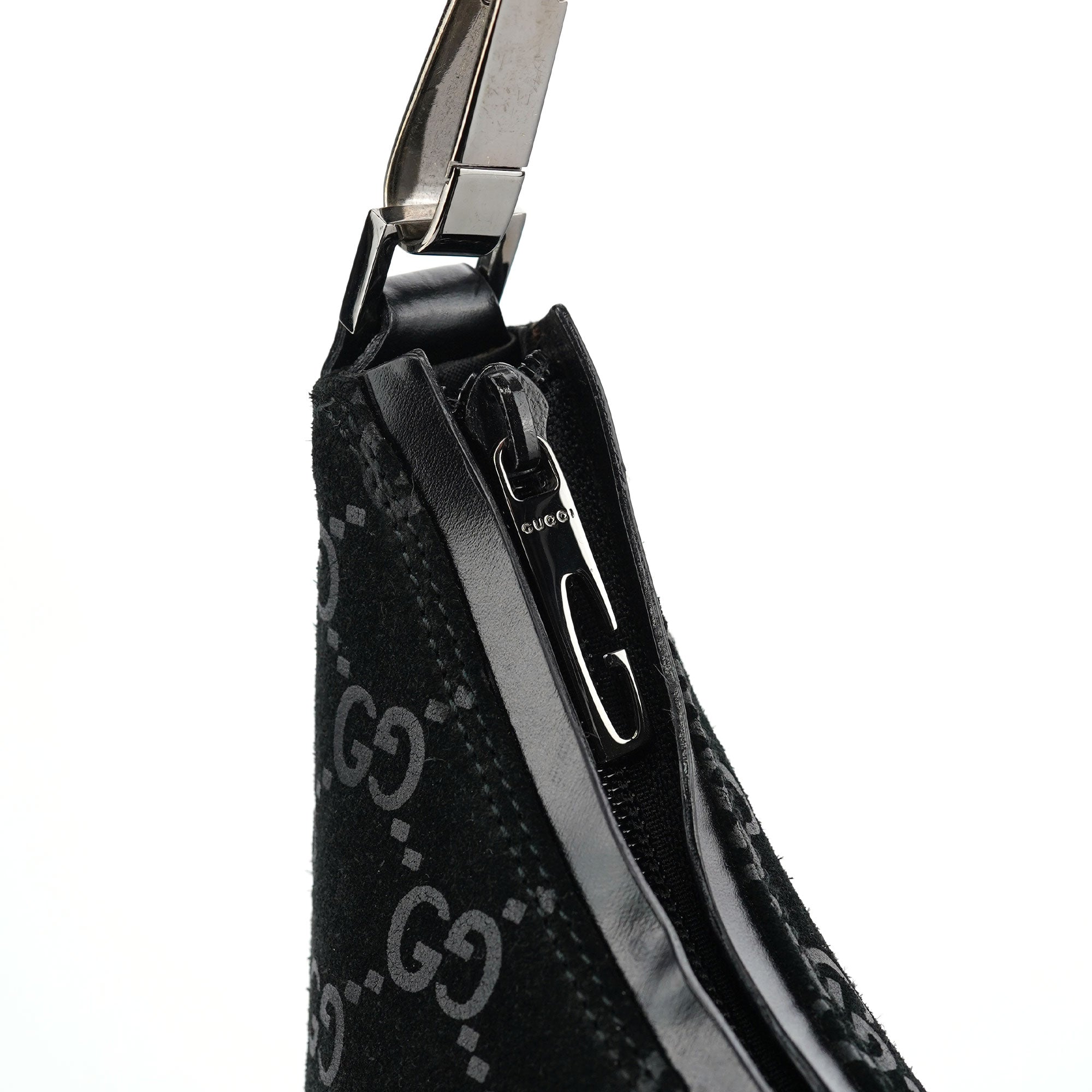 Gucci 1997 Black GG Suede Shoulder Bag