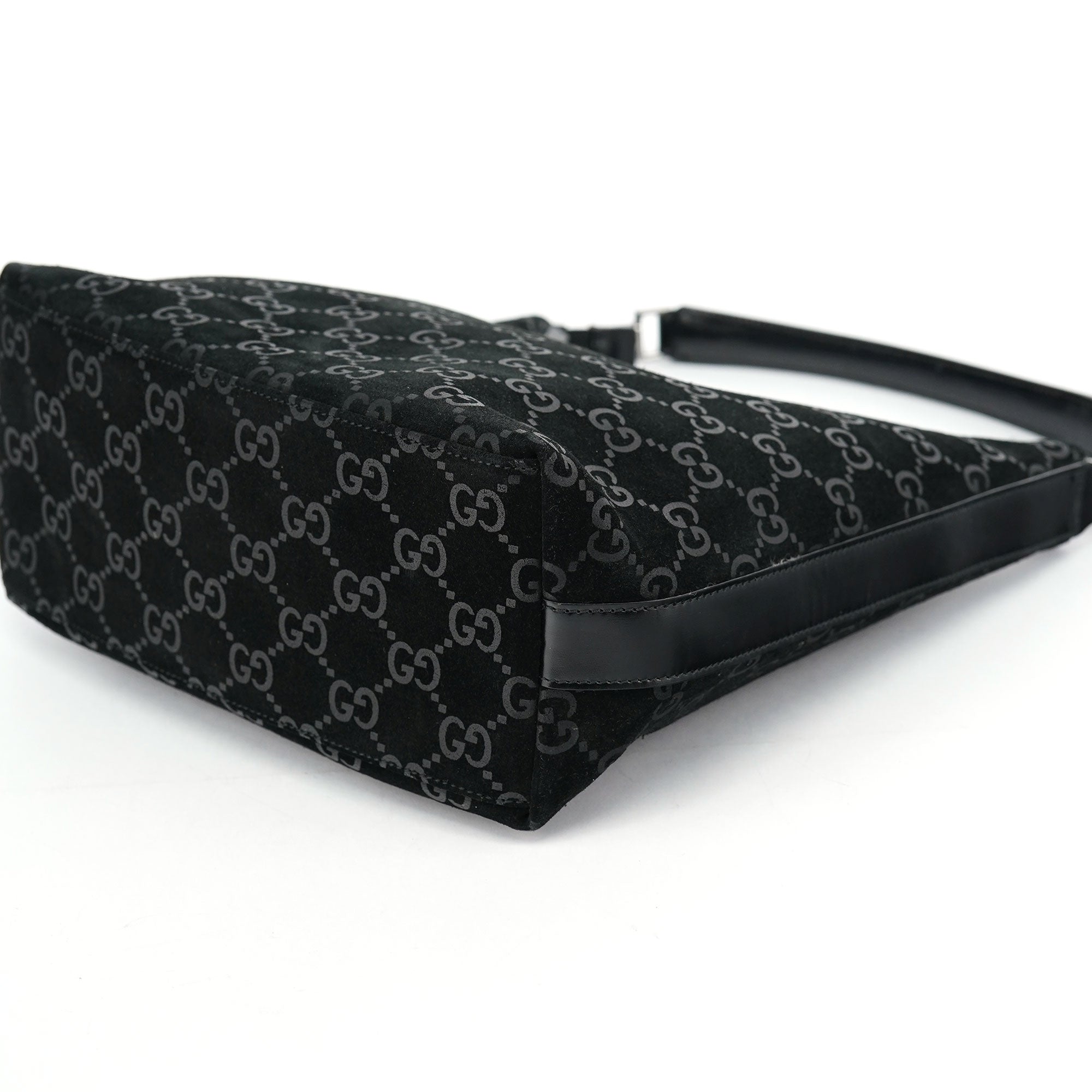 Gucci 1997 Black GG Suede Shoulder Bag