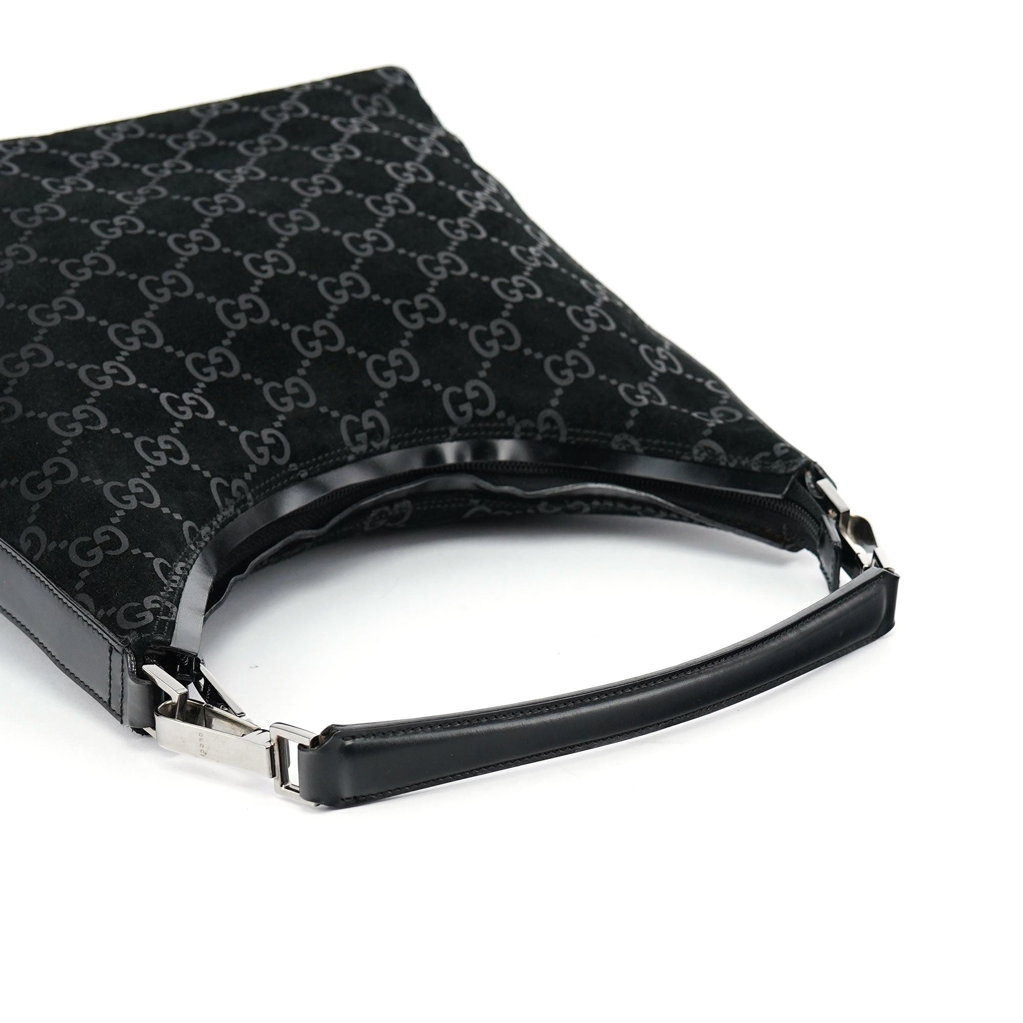 Gucci 1997 Black GG Suede Shoulder Bag