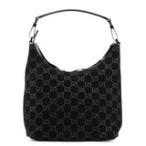 Gucci 1997 Black GG Suede Shoulder Bag