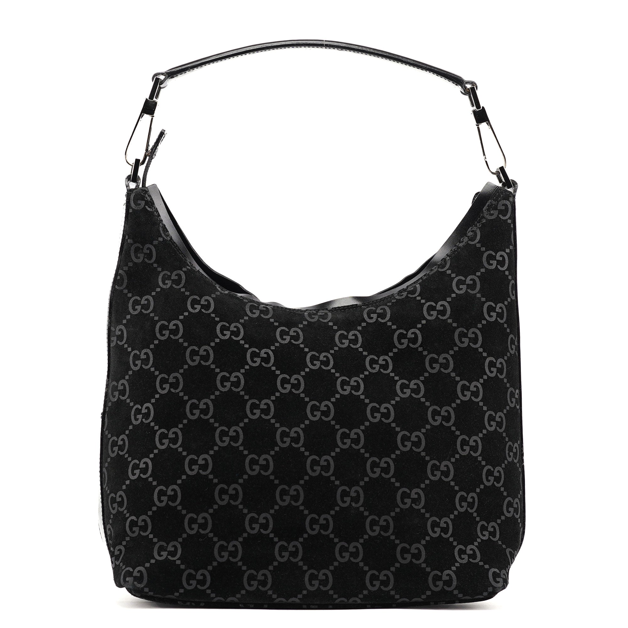 Gucci 1997 Black GG Suede Shoulder Bag