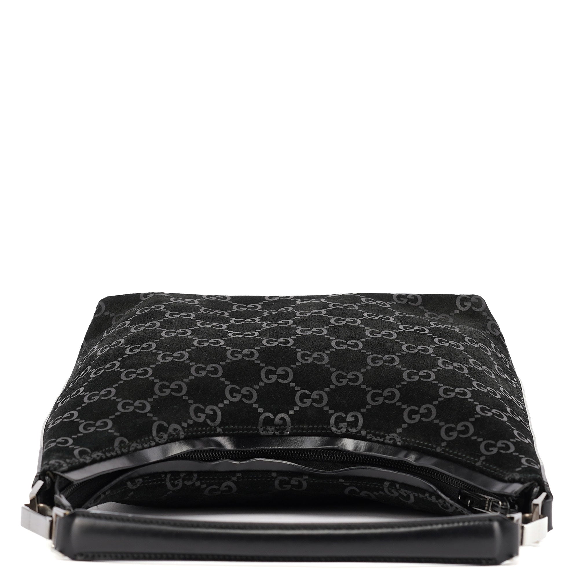 Gucci 1997 Black GG Suede Shoulder Bag