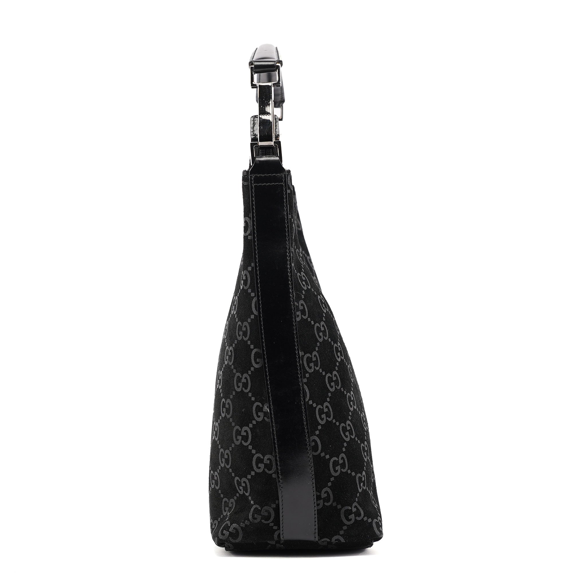 Gucci 1997 Black GG Suede Shoulder Bag