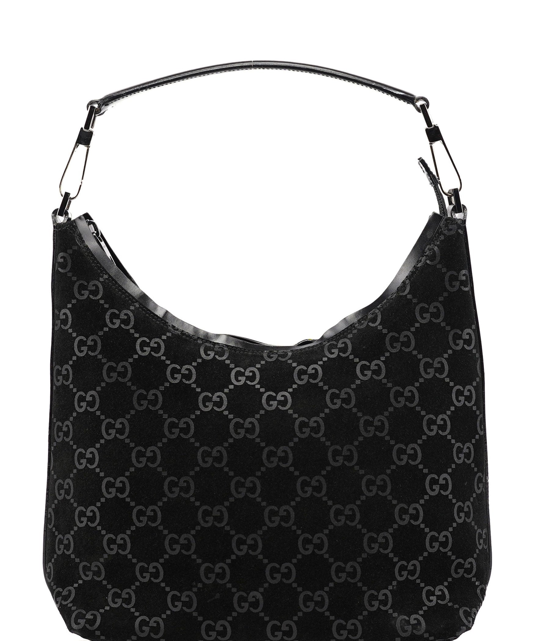 Gucci 1997 Black GG Suede Shoulder Bag