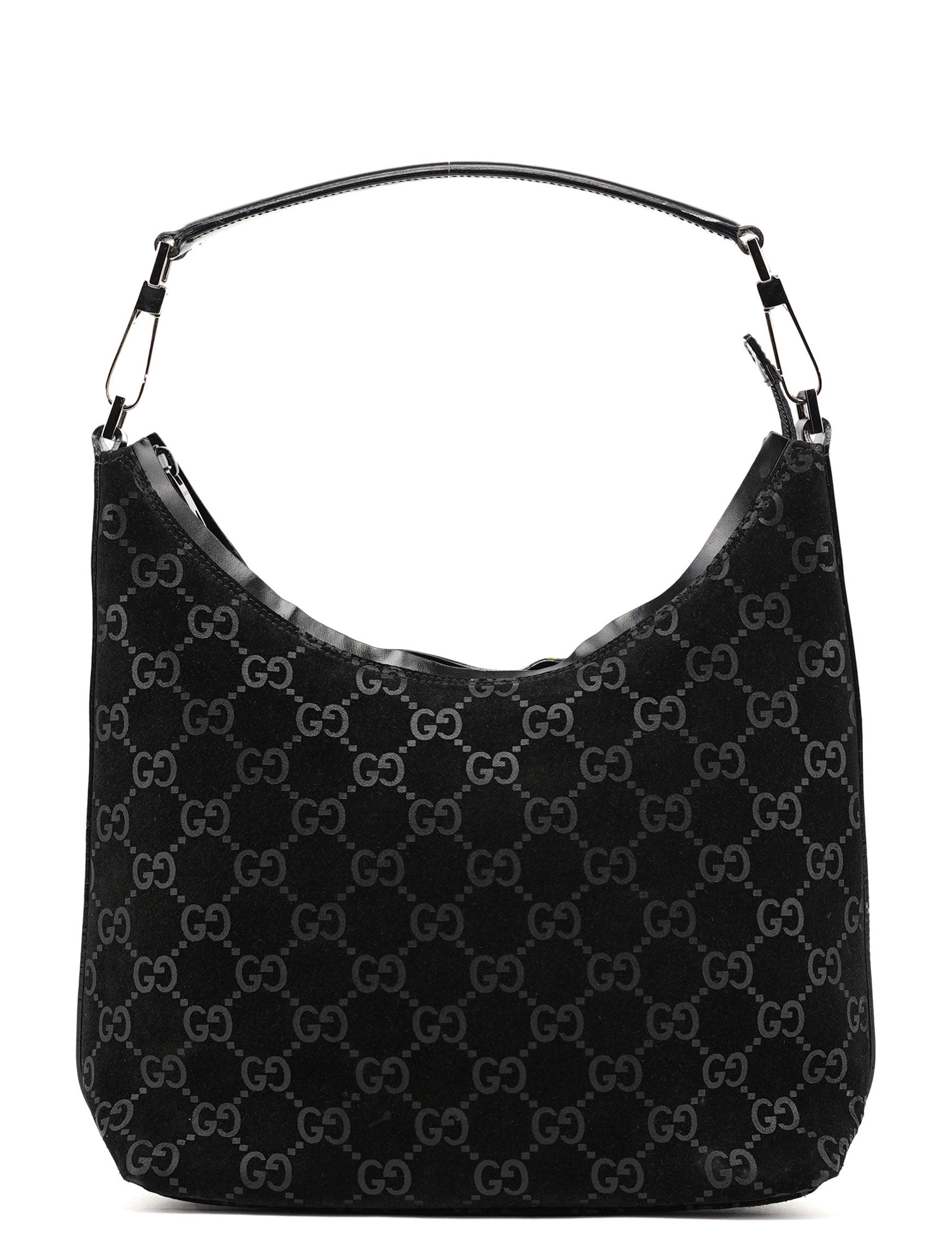 Gucci 1997 Black GG Suede Shoulder Bag