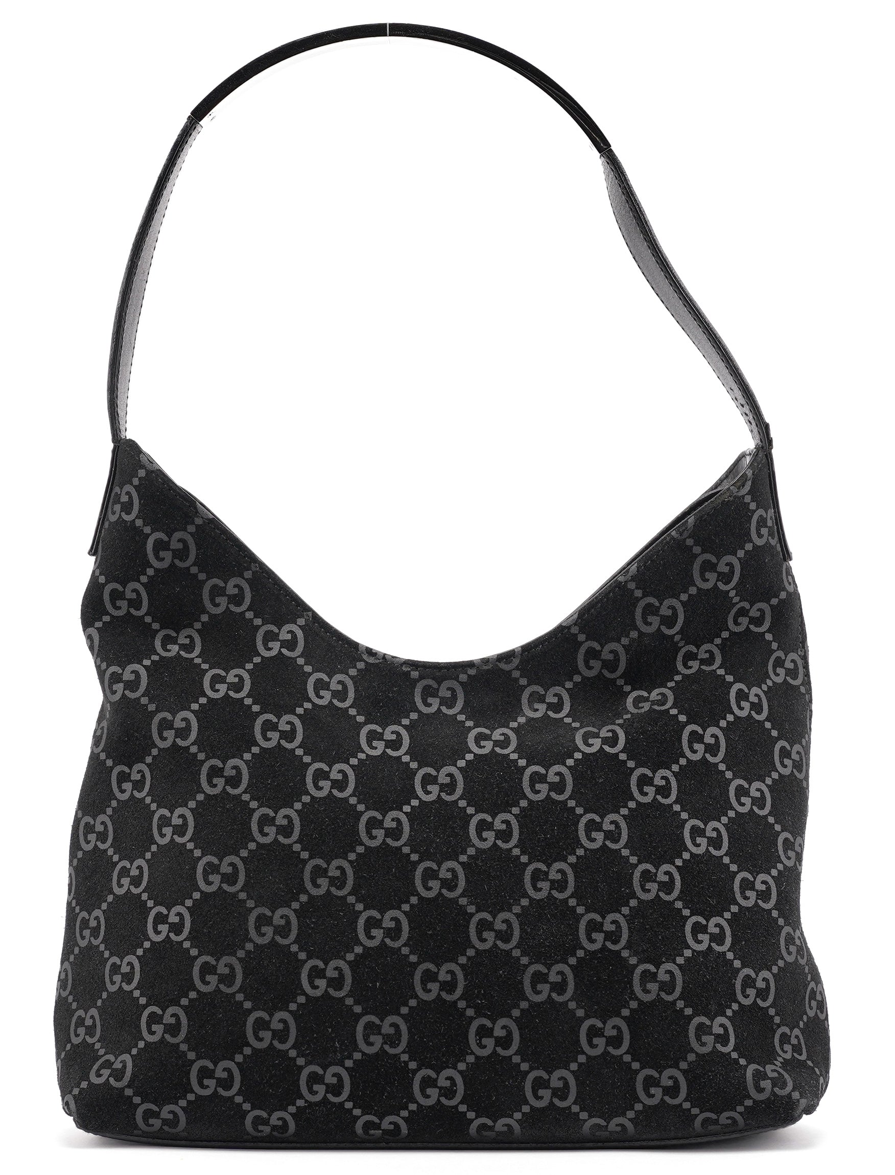 Gucci 1997 Black GG Suede Shoulder Bag