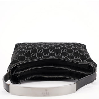 Gucci 1997 Black GG Suede Shoulder Bag