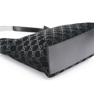 Gucci 1997 Black GG Suede Shoulder Bag