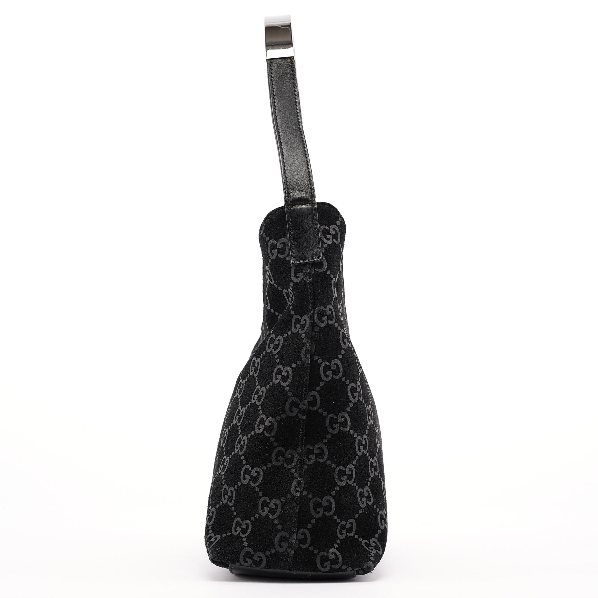 Gucci 1997 Black GG Suede Shoulder Bag