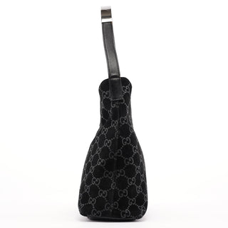 Gucci 1997 Black GG Suede Shoulder Bag