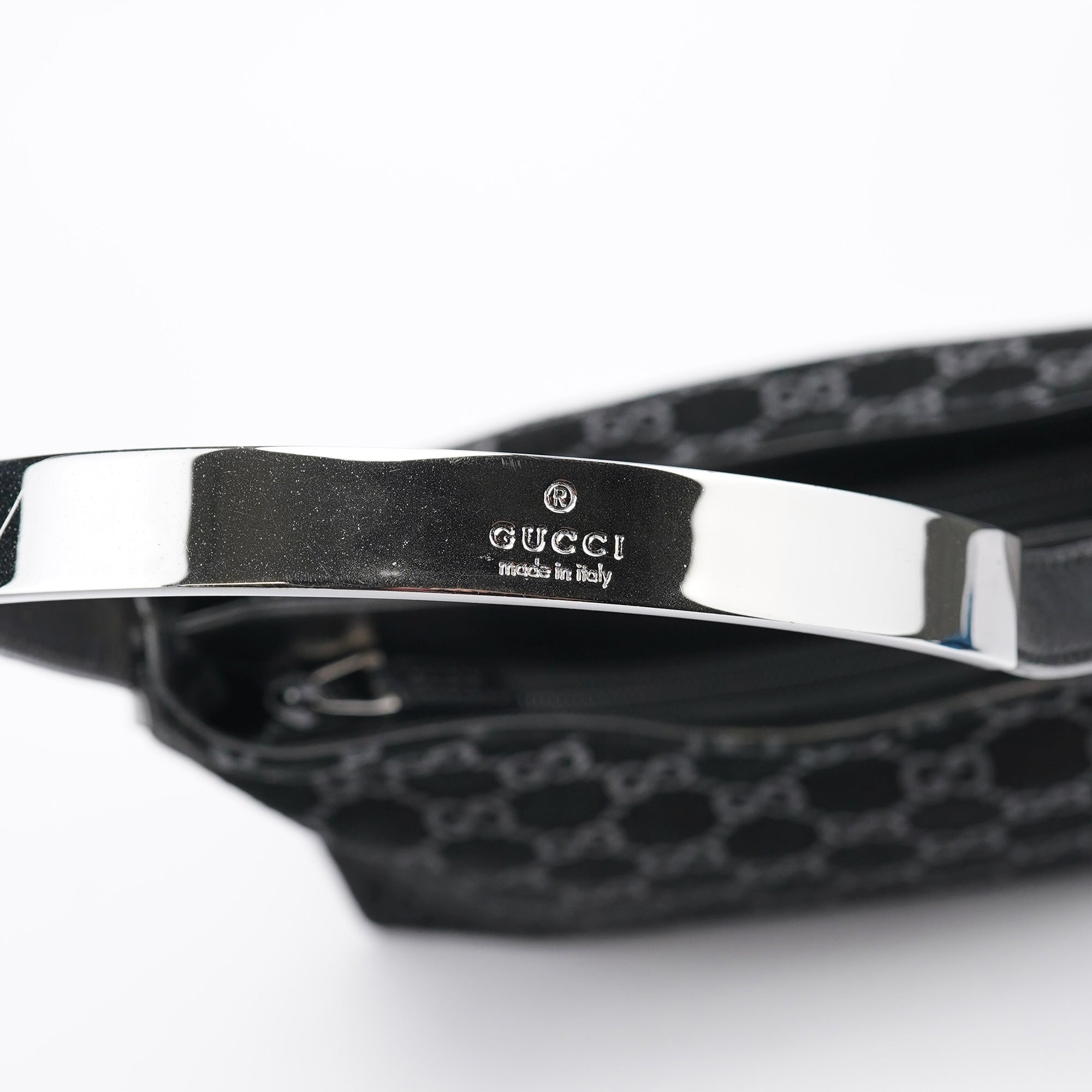 Gucci 1997 Black GG Suede Shoulder Bag