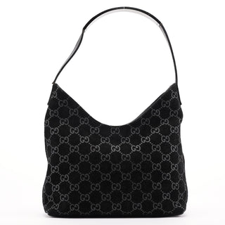 Gucci 1997 Black GG Suede Shoulder Bag