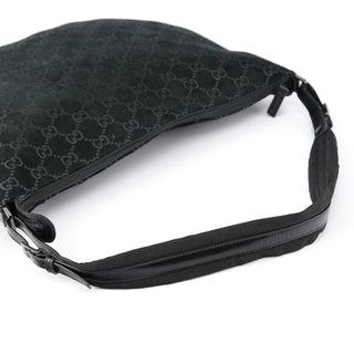Gucci 1997 Black GG Suede Shoulder Bag