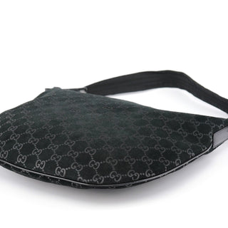 Gucci 1997 Black GG Suede Shoulder Bag