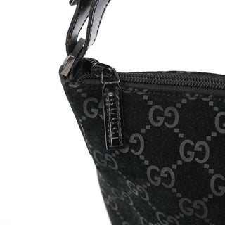Gucci 1997 Black GG Suede Shoulder Bag