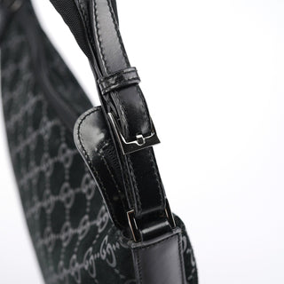 Gucci 1997 Black GG Suede Shoulder Bag