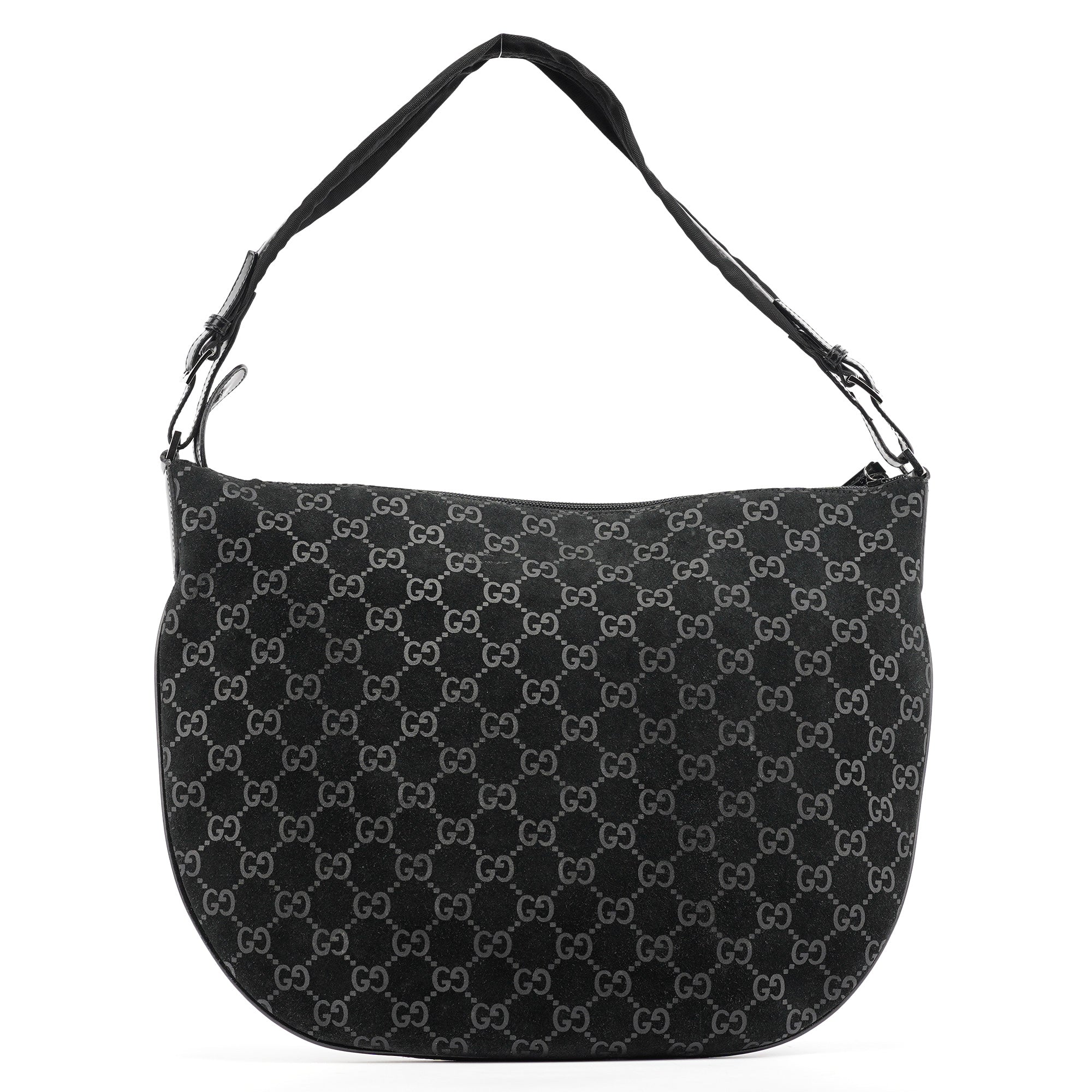 Gucci 1997 Black GG Suede Shoulder Bag