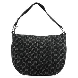 Gucci 1997 Black GG Suede Shoulder Bag