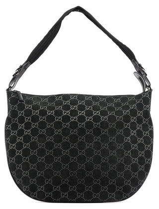 Gucci 1997 Black GG Suede Shoulder Bag