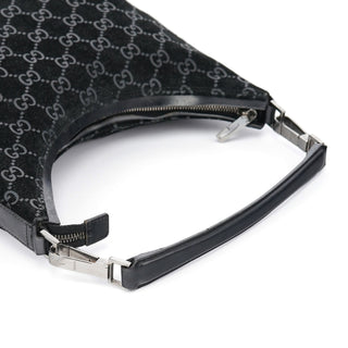 Gucci 1997 Black GG Suede Shoulder Bag