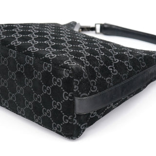 Gucci 1997 Black GG Suede Shoulder Bag