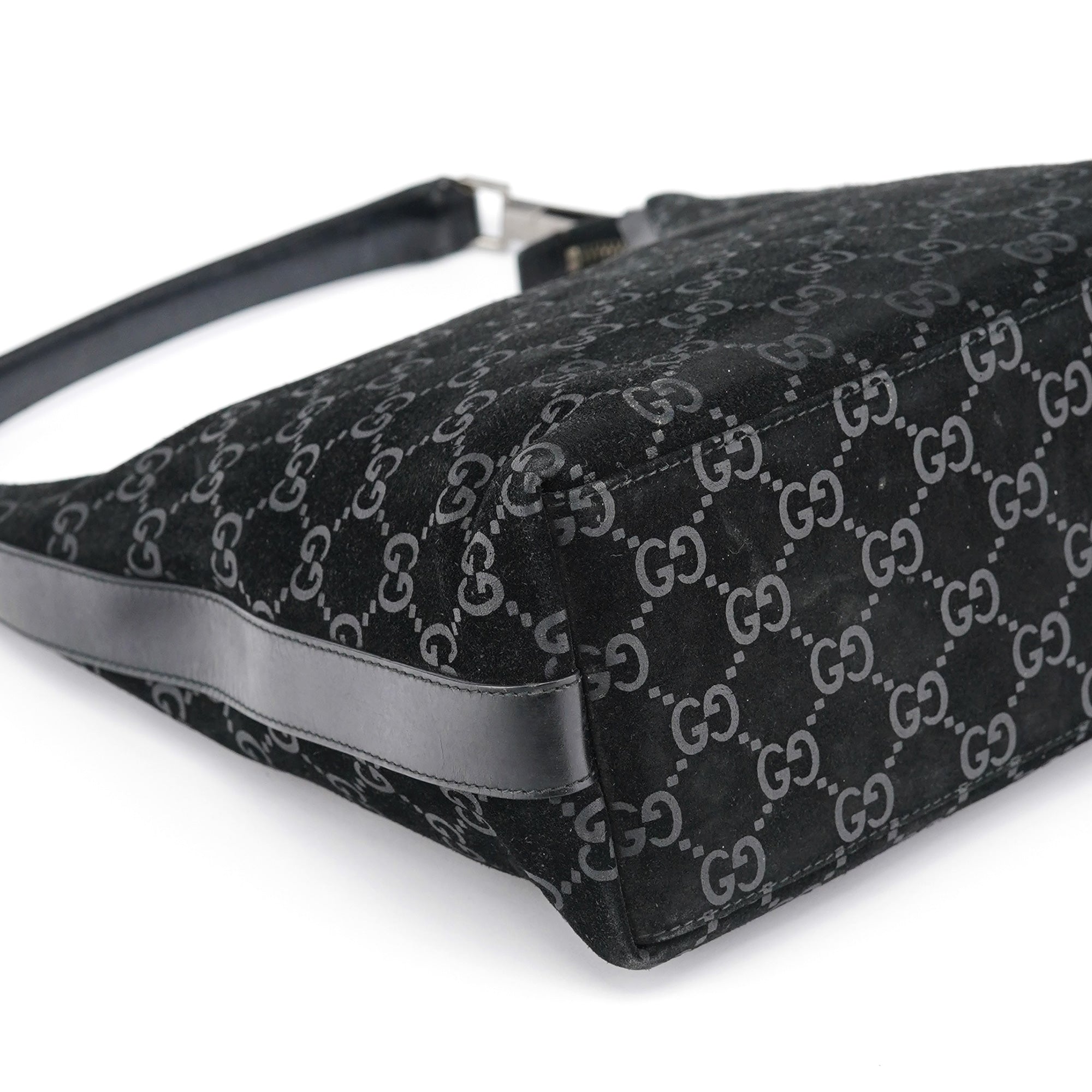 Gucci 1997 Sac porté épaule en daim GG noir