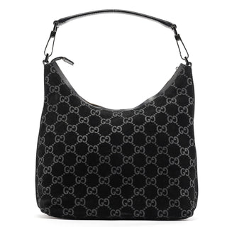 Gucci 1997 Black GG Suede Shoulder Bag