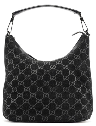 Gucci 1997 Black GG Suede Shoulder Bag