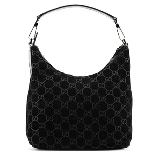 Gucci 1997 Black GG Suede Shoulder Bag