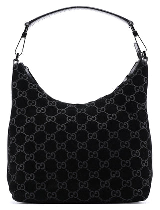 Gucci 1997 Black GG Suede Shoulder Bag