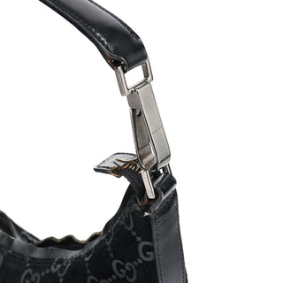Gucci 1997 Black GG Suede Shoulder Bag