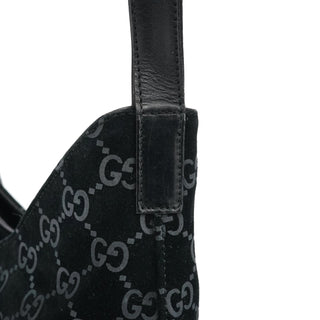 Gucci 1997 Black GG Suede Shoulder Bag