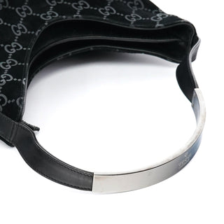Gucci 1997 Black GG Suede Shoulder Bag